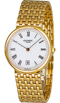 Olympic Gents Gold Genuine Swiss Made Watch White Dial