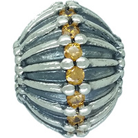 (RETIRED) Oversize Silver Bead with Honey Cubic Zirconia