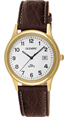 Olympic Gents Gold Classic Watch White Dial Brown Leather Strap Olympic Gents Gold Classic Watch White Dial Brown Leather Strap